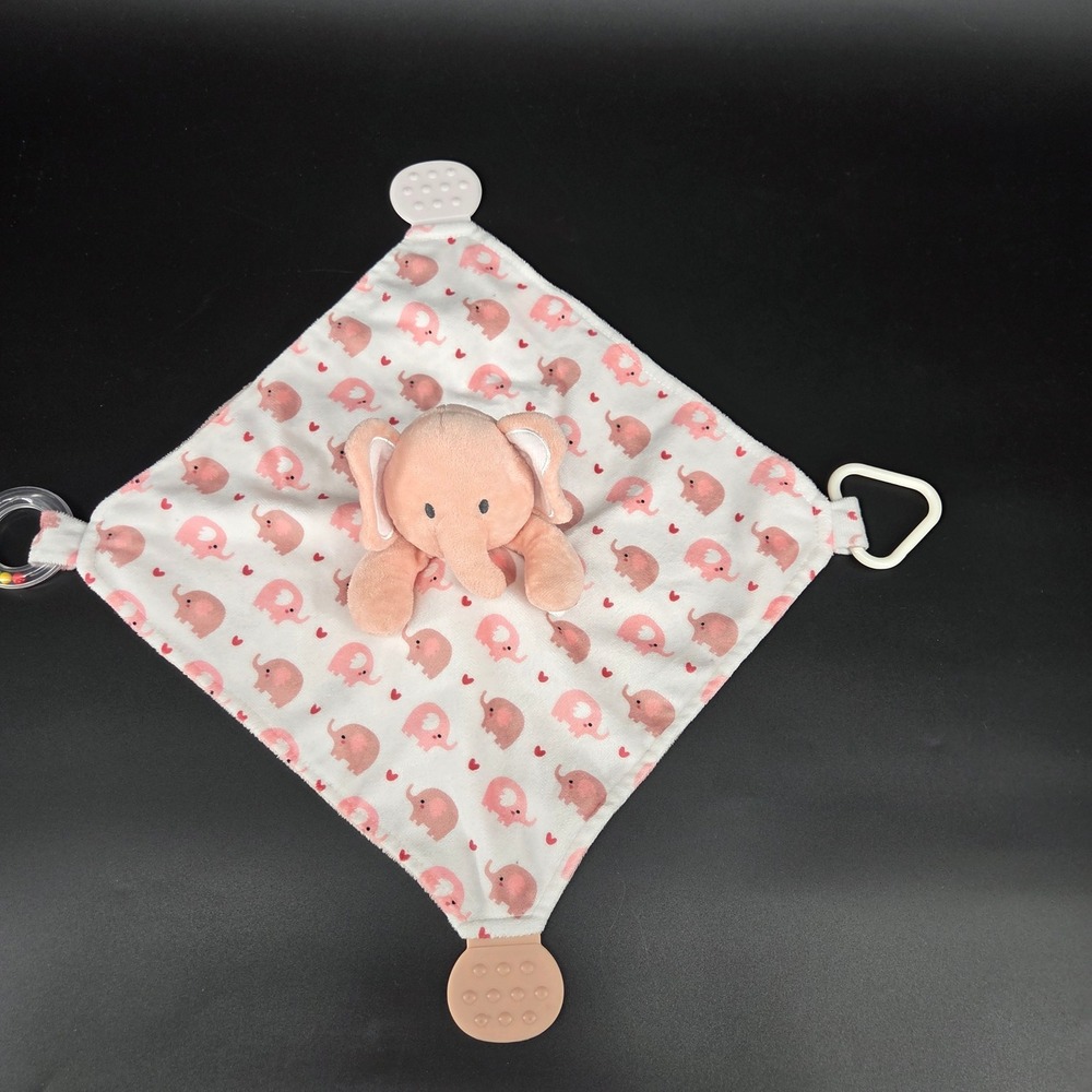 Modern Baby Pink Elephant Security Blanket Lovey Teether Rattle Toy 600704
